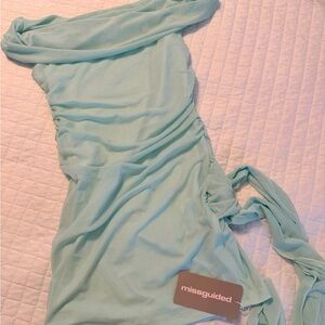 Missguided Mint Corsage One-Shoulder Ruched Dress